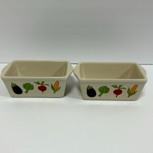 Nantucket Mini Loaf Bread Pan/Dishes Ceramic Vegetable Rectangle - Lot of 2